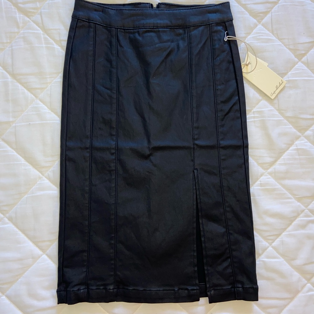 Fake leather. Midi, high waisted, pencil skirt. NWT